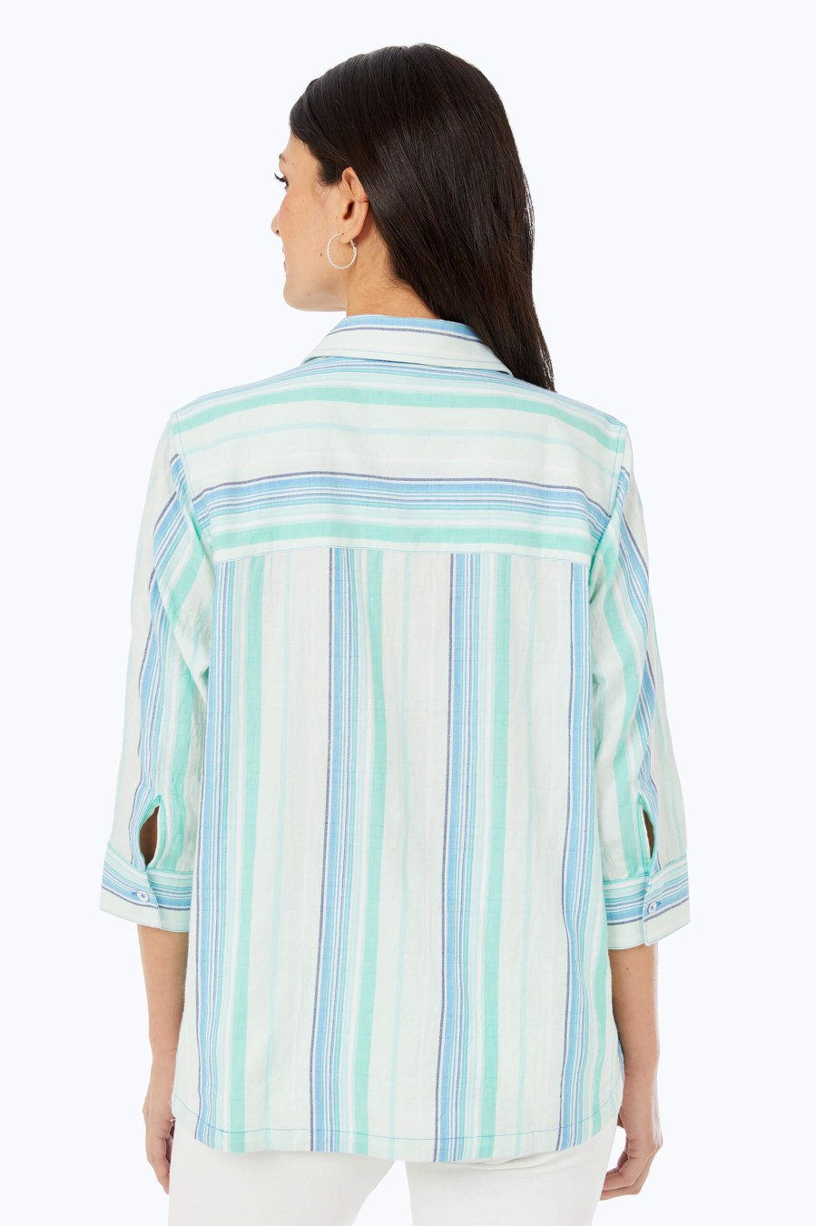 Women Foxcroft Tops | Thea Oasis Stripe Shirt Sea Mist Oasis Stripe