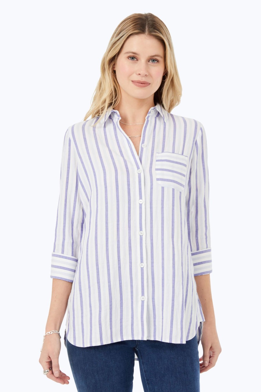 Women Foxcroft Tops | Germaine Soft Stripe Tunic Multi Soft Stripe