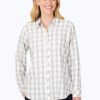 Women Foxcroft Tops | Davis Metallic Buffalo Plaid Shirt Silver Metallic Buffalo