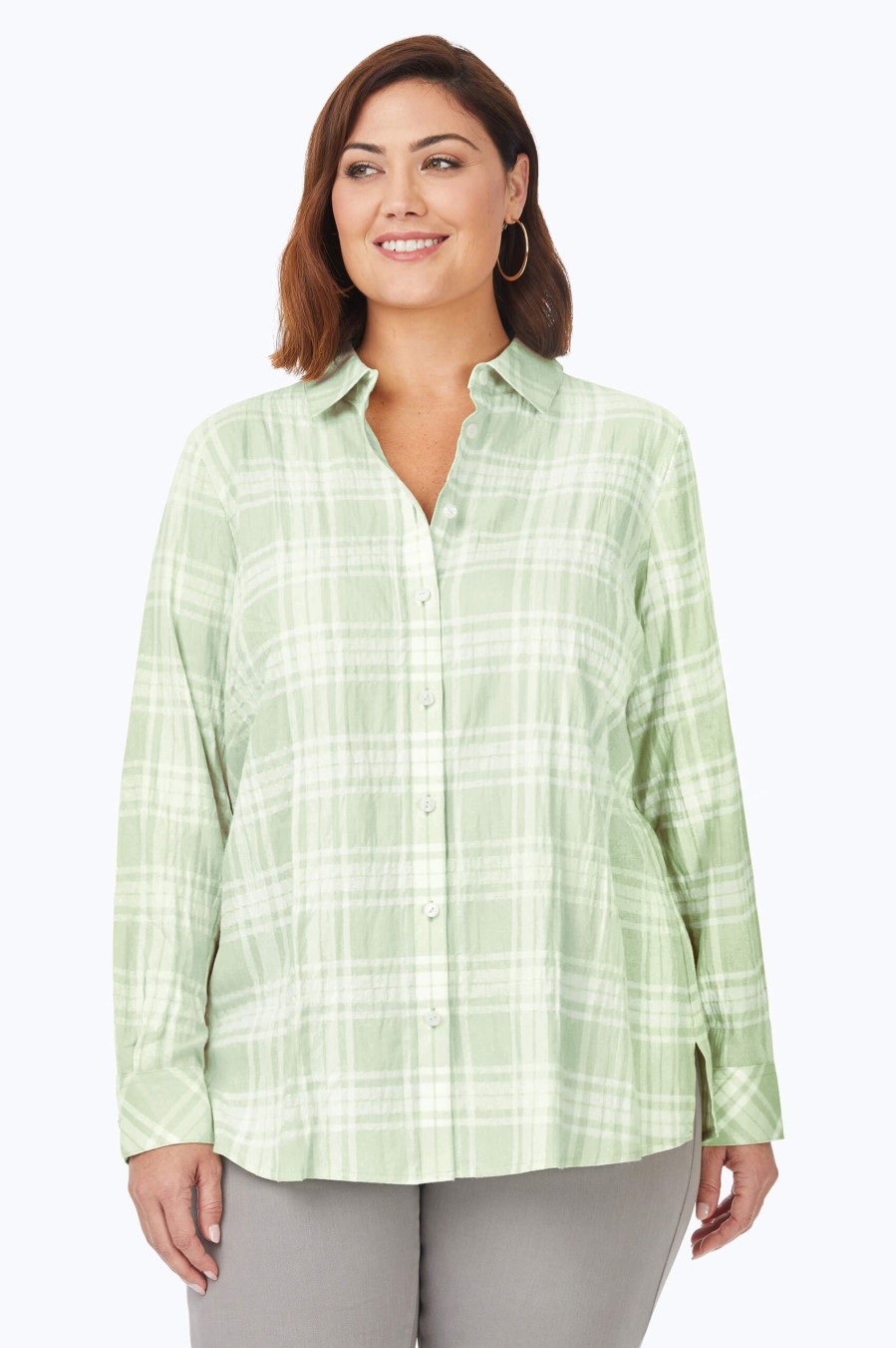 Women Foxcroft Tops | Rhea Plus Puckered Spring Plaid Shirt