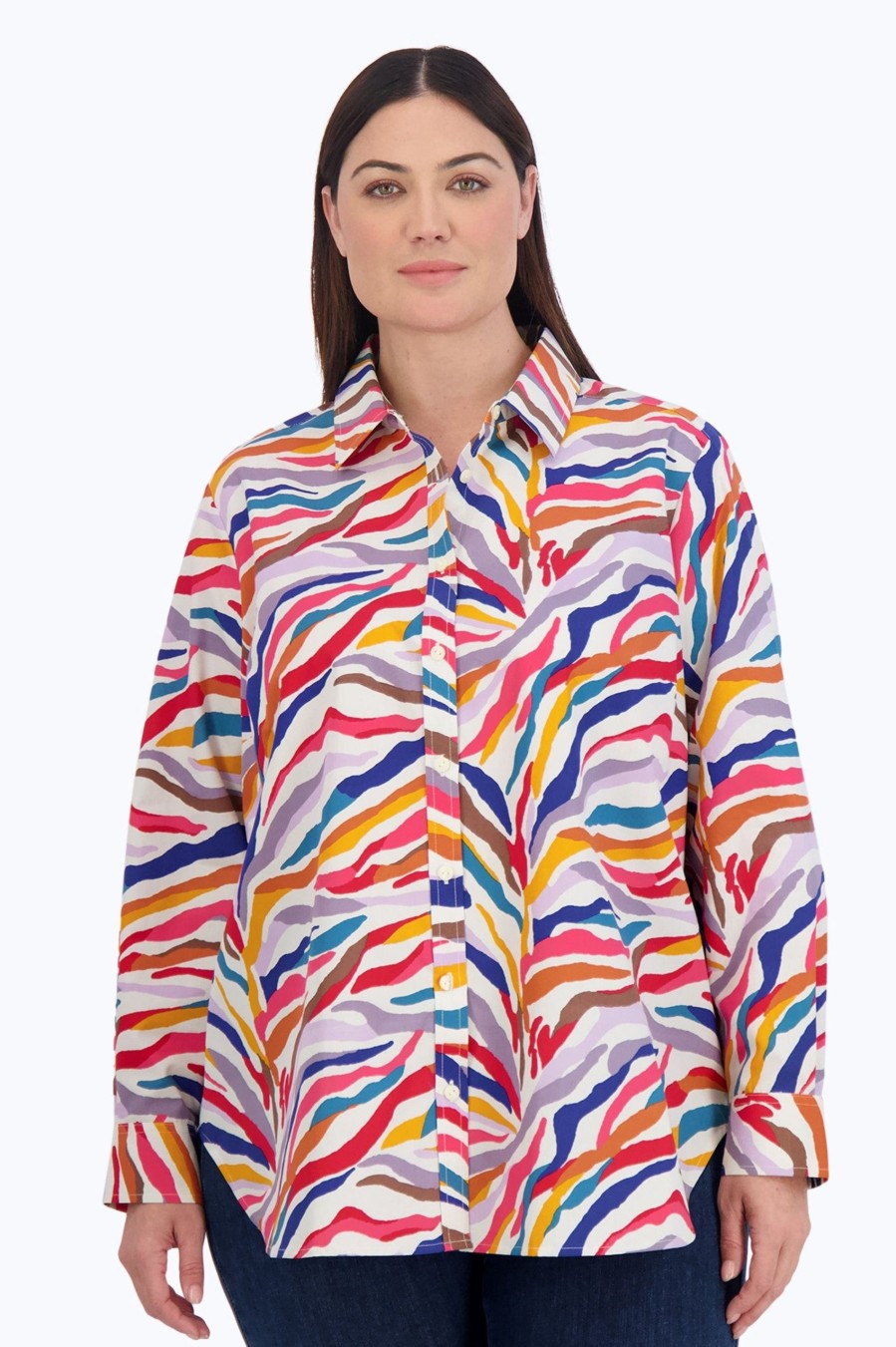 Women Foxcroft Tops | Boyfriend Plus No Iron Tunic Colorful Zebra