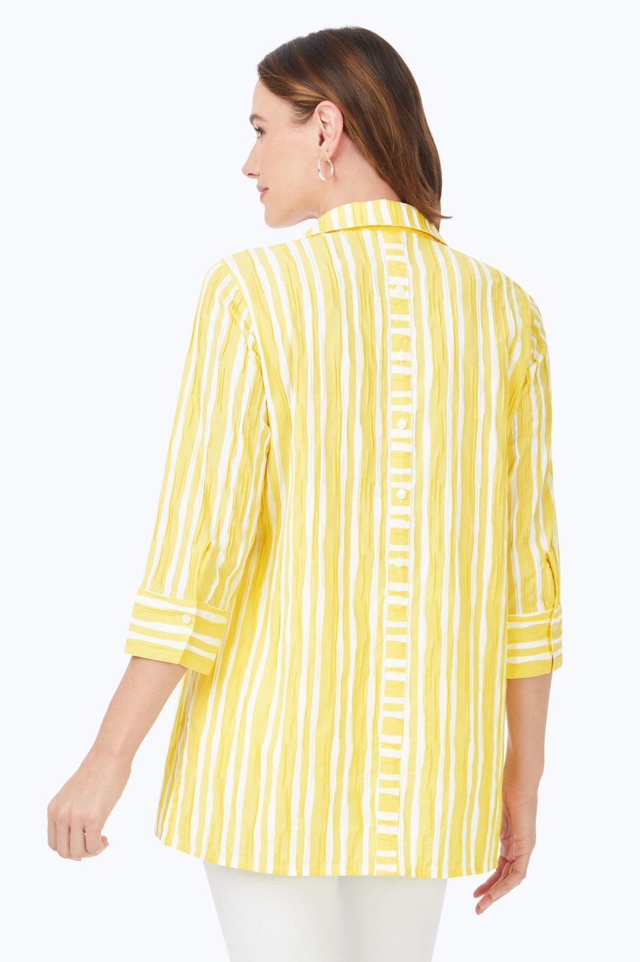 Women Foxcroft Tops | Pamela Beach Stripe Crinkle Tunic