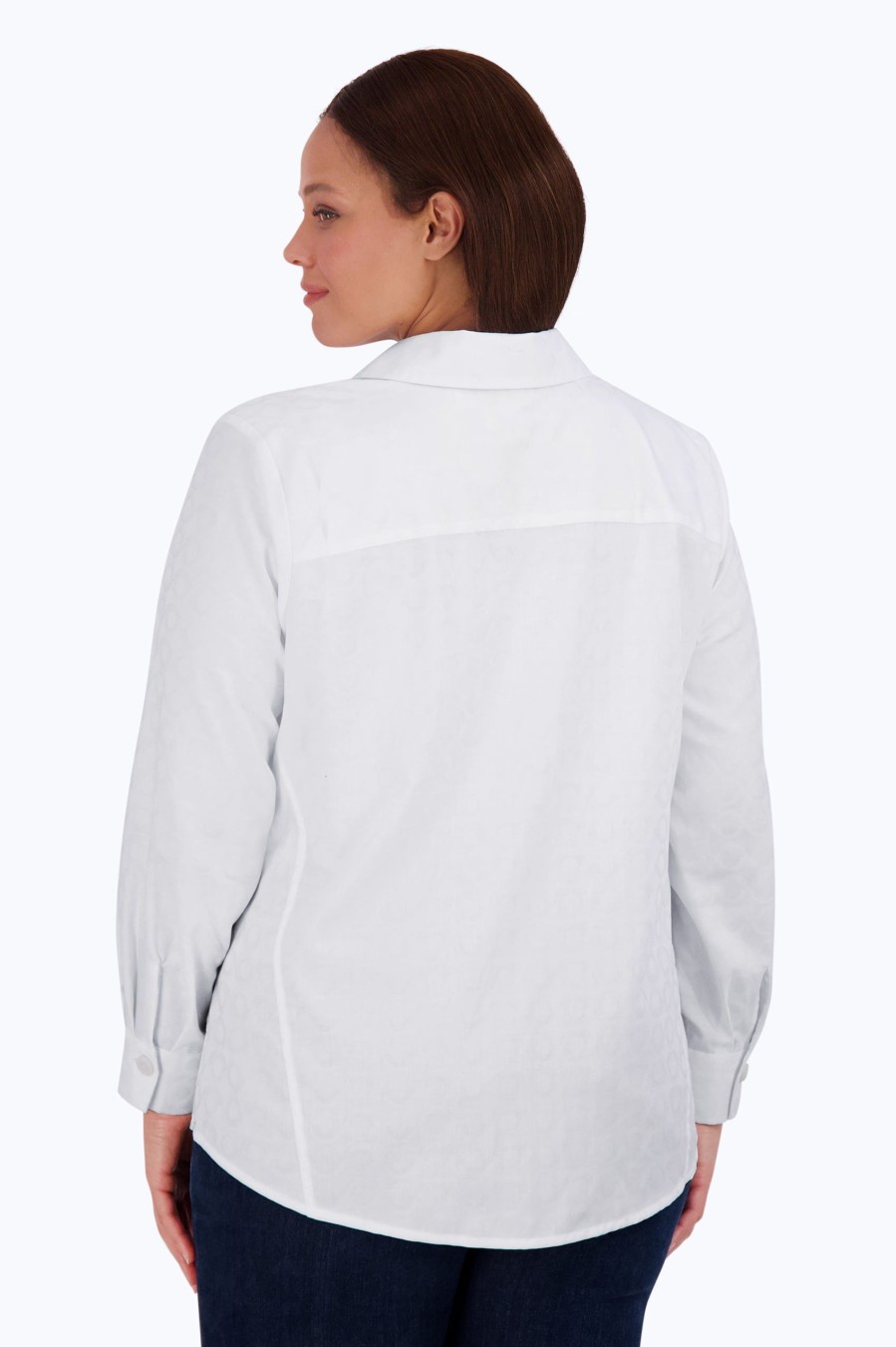 Women Foxcroft Tops | Paityn Plus No Iron Retro Circle Jacquard Shirt White