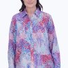 Women Foxcroft Tops | Meghan Plus Easy Care Linen Speckle Shirt Multicolor Speckle Linen