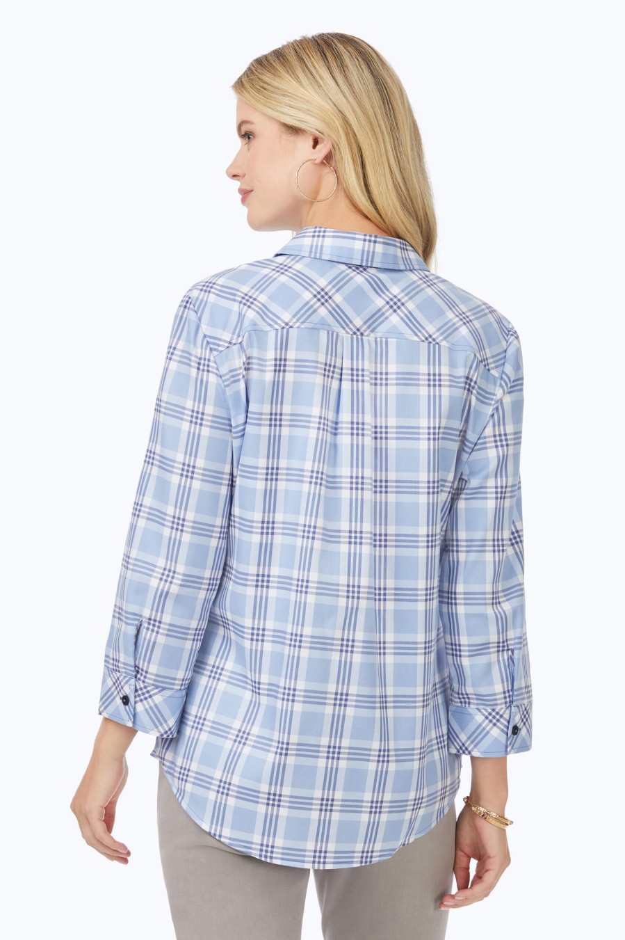 Women Foxcroft Tops | Hampton Non-Iron Blue Plaid Shirt Baltic Blue Plaid