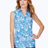 Women Foxcroft Tops | Mary Tropics Jersey Sleeveless Shirt Blue Grotto Tropics