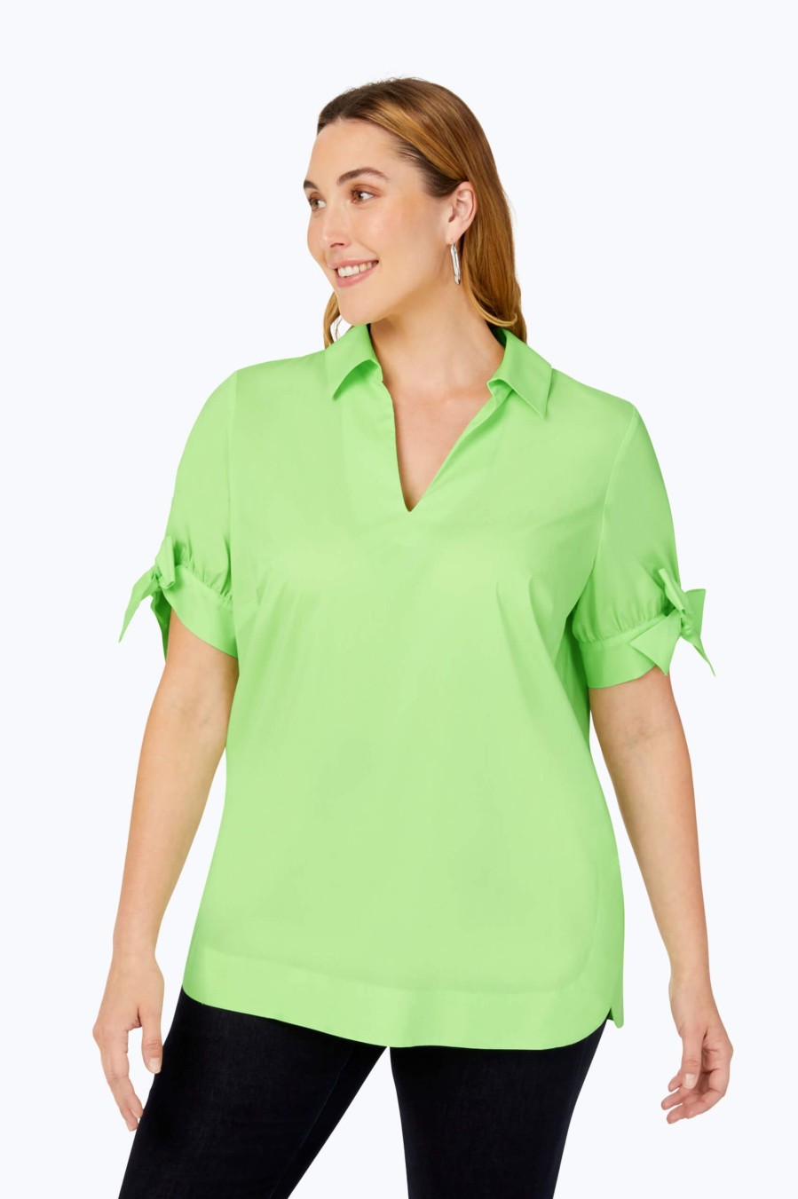 Women Foxcroft Tops | Plus Bow Sleeve Stretch Non-Iron Tunic