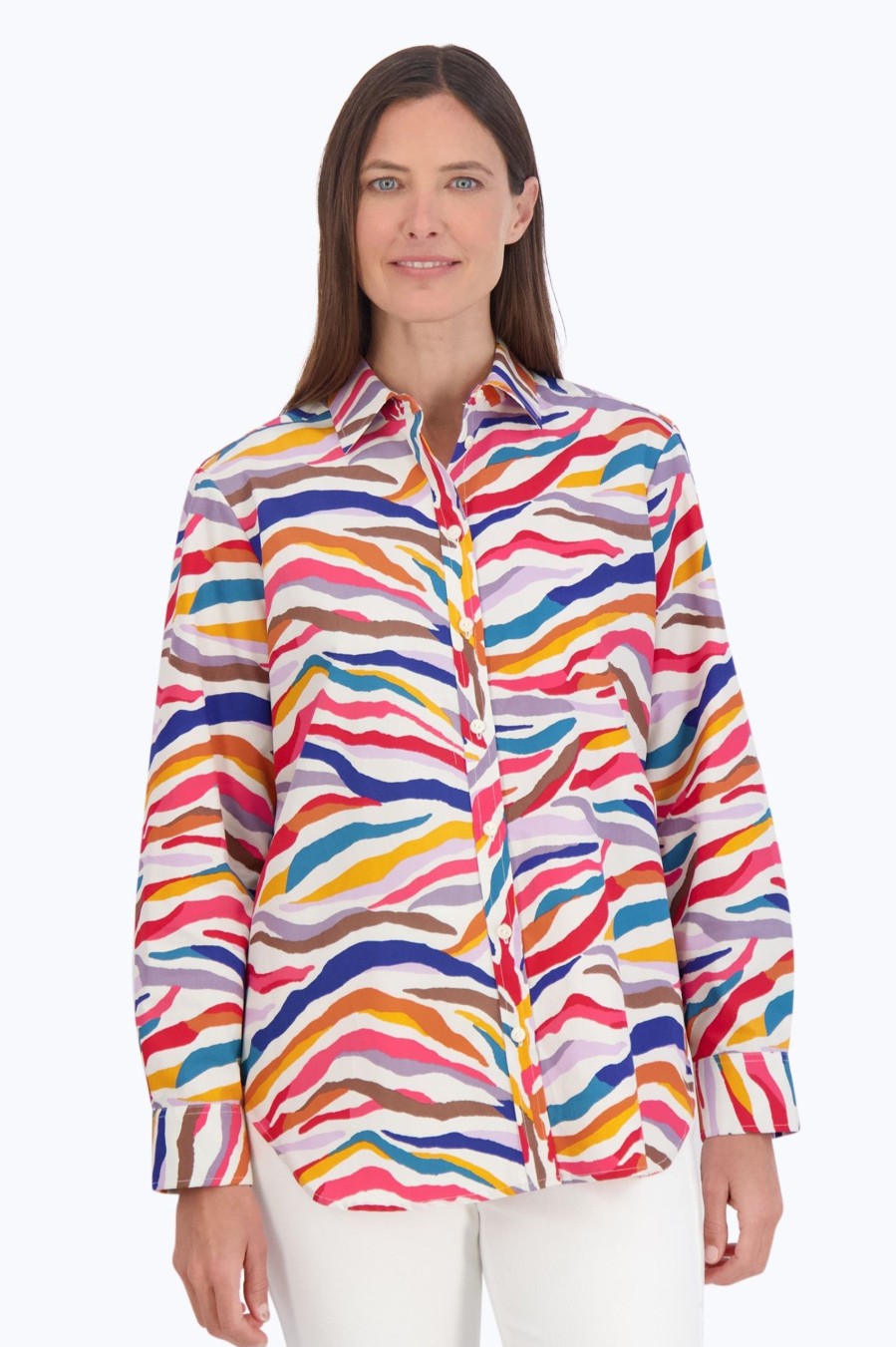 Women Foxcroft Tops | Boyfriend No Iron Tunic Colorful Zebra