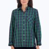 Women Foxcroft Tops | Boyfriend No Iron Tartan Plaid Tunic Navy/Green/Yellow Tartan