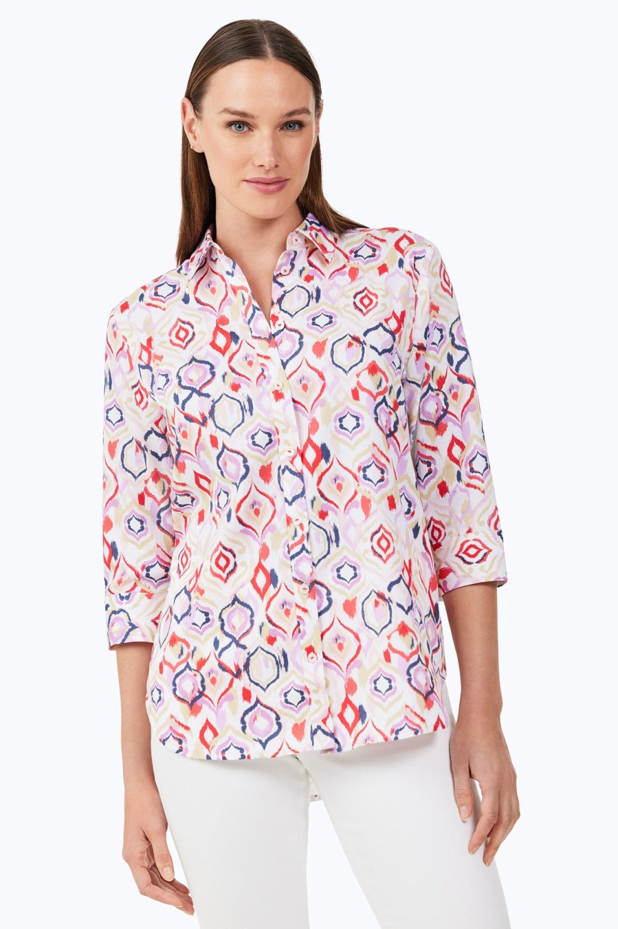 Women Foxcroft Tops | Boyfriend Non-Iron Tunic Summer Ikat