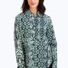 Women Foxcroft Tops | Boyfriend No Iron Ikat Patchwork Tunic Fall Ikat Black Multi