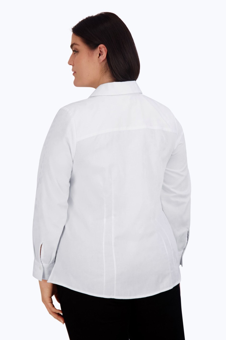 Women Foxcroft Tops | Taylor Plus No Iron Pearl Jacquard Shirt White