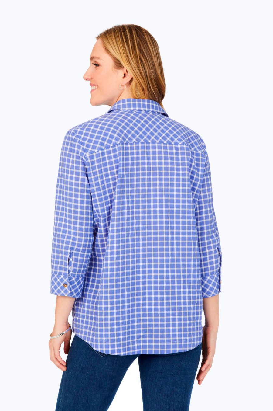 Women Foxcroft Tops | Warm Check Stretch Cotton Shirt Iris Bloom Warm Check