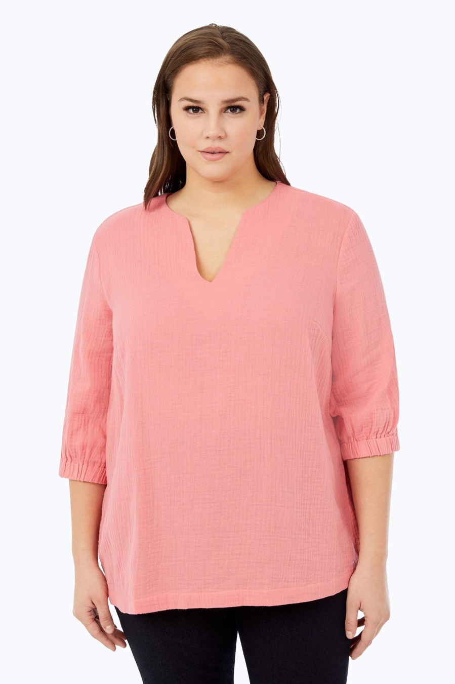 Women Foxcroft Tops | Evie Plus Cotton Gauze Shirt