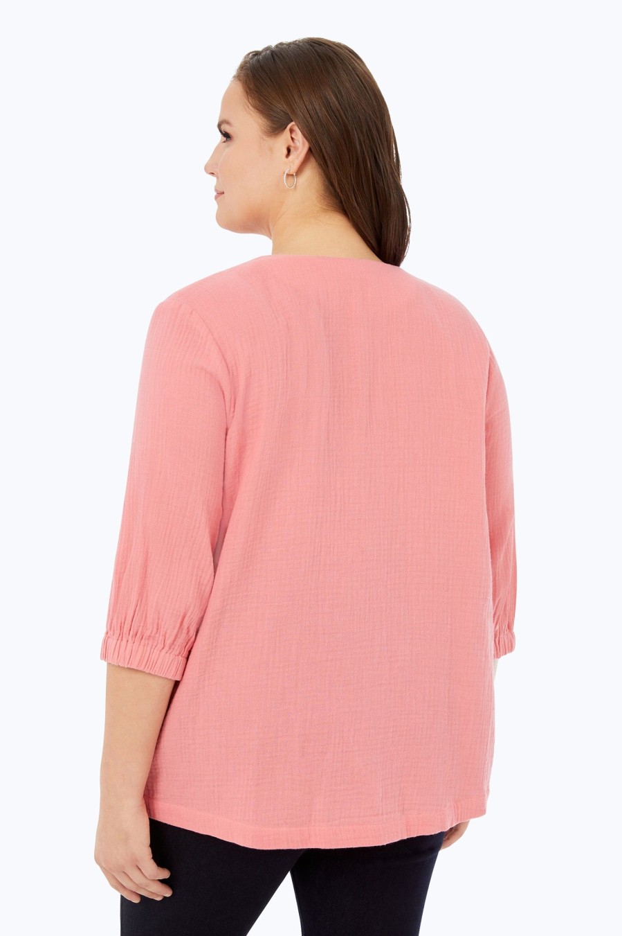 Women Foxcroft Tops | Evie Plus Cotton Gauze Shirt