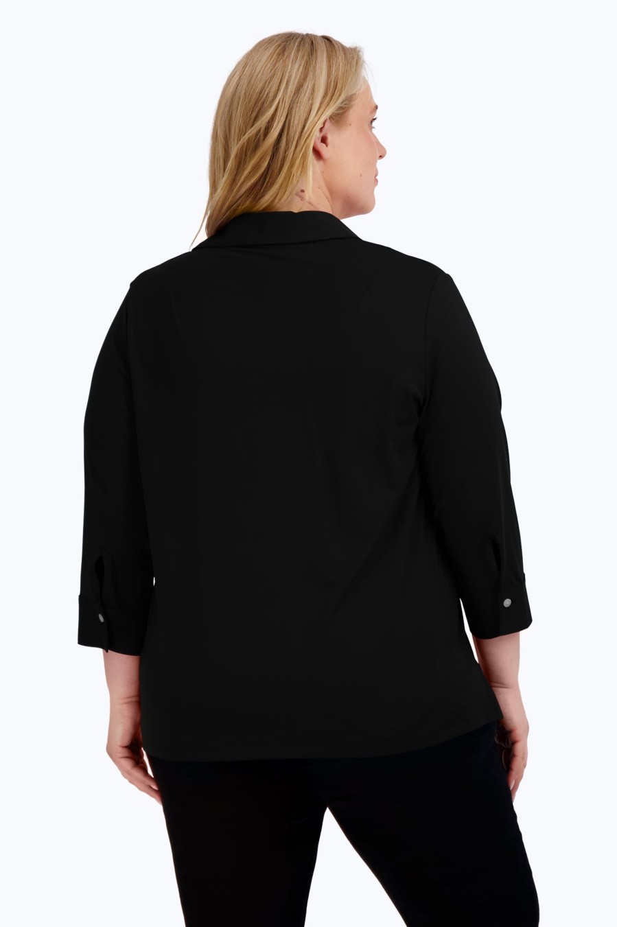 Women Foxcroft Tops | Sophia Plus Solid Jersey Popover Shirt