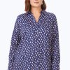 Women Foxcroft Tops | Faith Plus Non-Iron Ikat Dot Tunic Navy Multi Ikat Dot