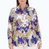 Women Foxcroft Tops | Meghan Plus Easy Care Linen Paisley Shirt Blue/White Retro Paisley