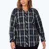 Women Foxcroft Tops | Faith Plus Black Windowpane Crinkle Tunic Black Holiday Crinkle Windowpane