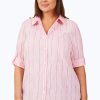 Women Foxcroft Tops | Tamara Plus Serene Stripe Crinkle Shirt Pure Pink Serene Stripe