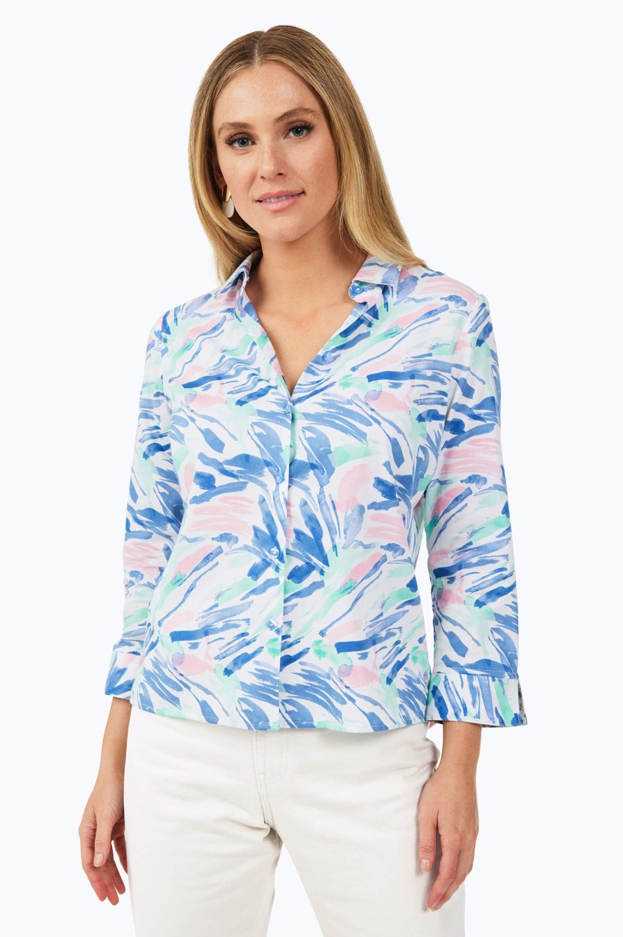 Women Foxcroft Tops | Lucie Non-Iron Tropical Paint Shirt Multi Tropical Paint