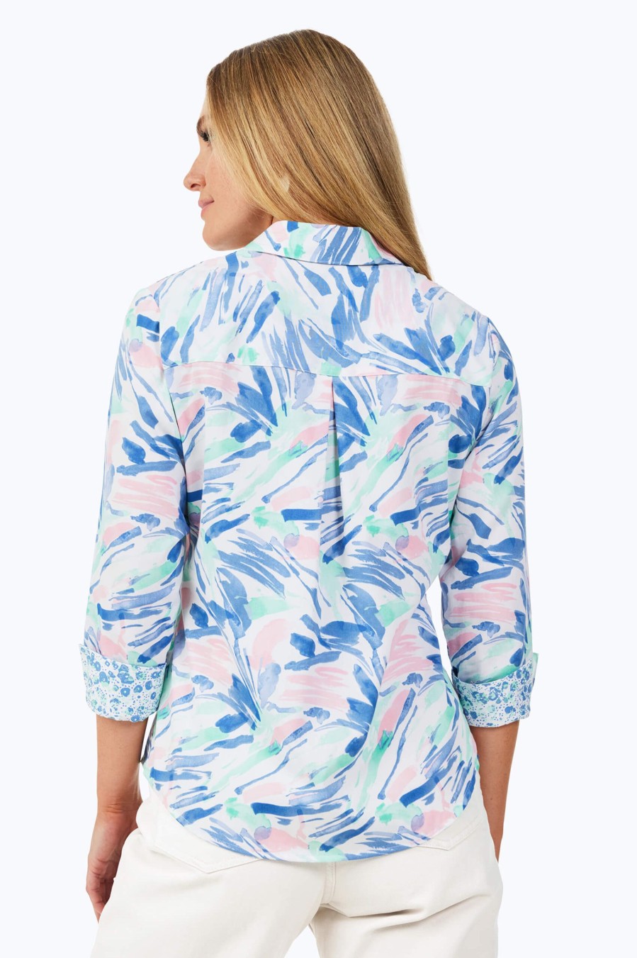 Women Foxcroft Tops | Lucie Non-Iron Tropical Paint Shirt Multi Tropical Paint