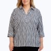 Women Foxcroft Tops | Sophia Plus Crinkle Stripe Combo Shirt