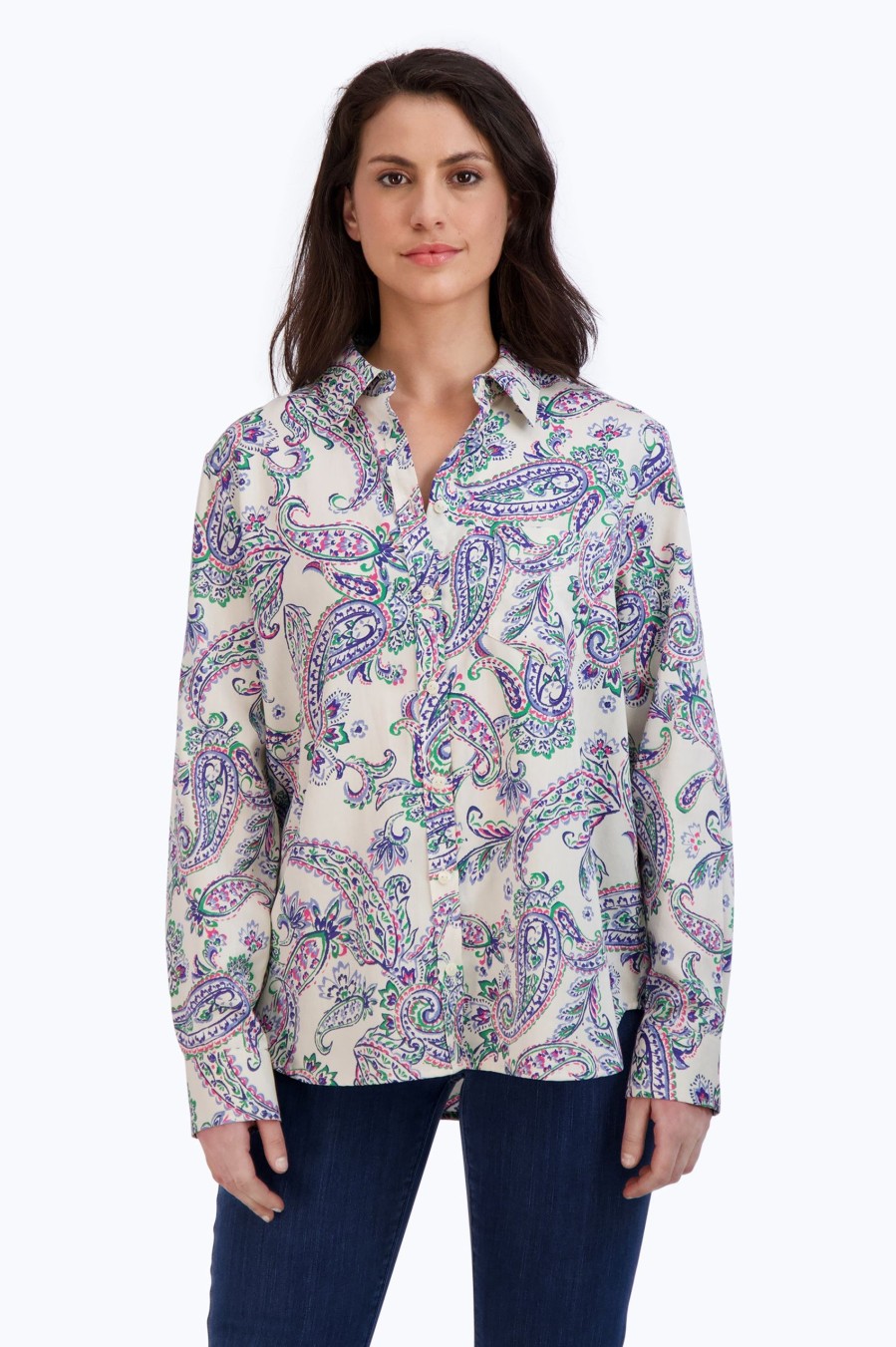 Women Foxcroft Tunics | Boyfriend No Iron Paisley Tunic Multi Paisley