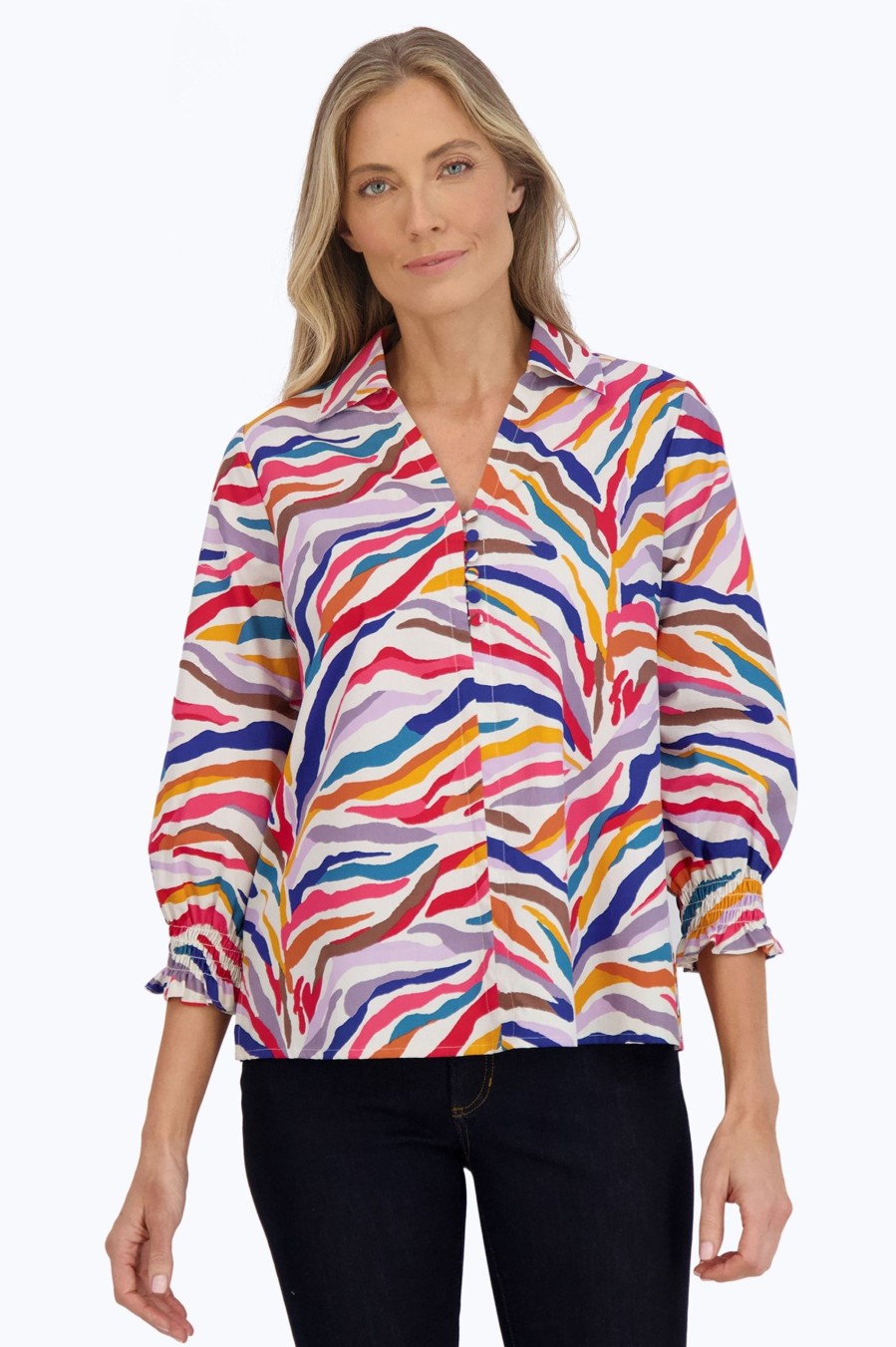 Women Foxcroft Tops | Alexis No Iron Popover Colorful Zebra