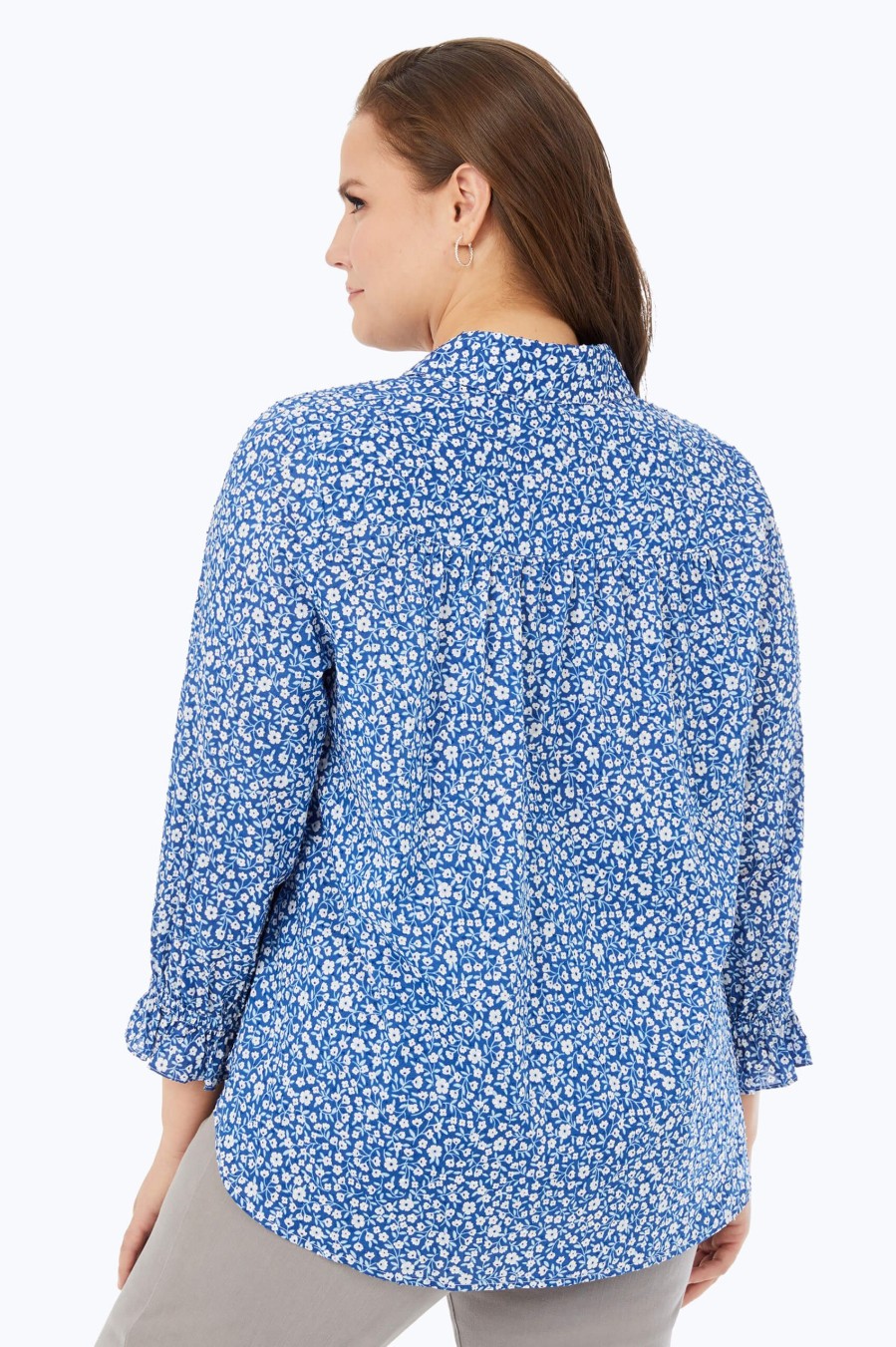 Women Foxcroft Tops | Caspian Plus Non-Iron Fresh Floral Shirt Blue Breeze Fresh Floral