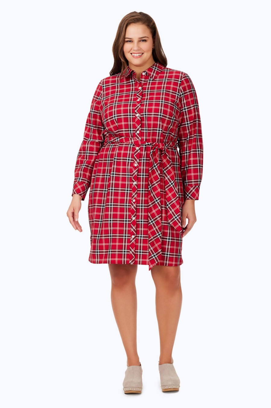 Women Foxcroft Dresses | Plus Holiday Plaid Non-Iron Dress Red Multi Holiday Tartan