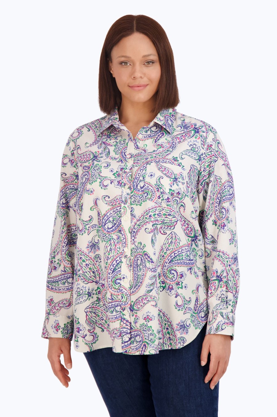 Women Foxcroft Tops | Boyfriend Plus No Iron Paisley Tunic Multi Paisley