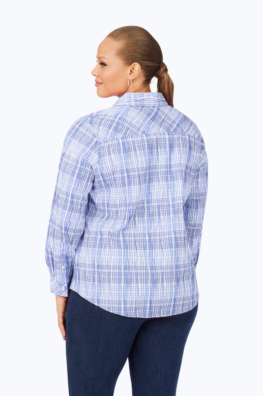 Women Foxcroft Tops | Hampton Plus Purely Plaid Crinkle Shirt