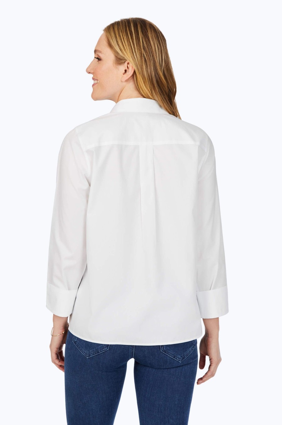 Women Foxcroft Tops | Pleated Pinpoint Non-Iron Shirt White