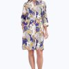 Women Foxcroft Dresses | Rocca Easy Care Linen Paisley Dress Blue/White Retro Paisley