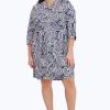 Women Foxcroft Dresses | Vena Plus No Iron Navy Paisley Dress Navy/White Paisley