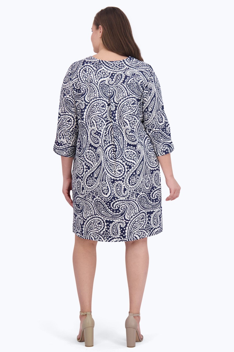 Women Foxcroft Dresses | Vena Plus No Iron Navy Paisley Dress Navy/White Paisley