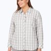 Women Foxcroft Tops | Davis Plus Metallic Buffalo Plaid Shirt Silver Metallic Buffalo