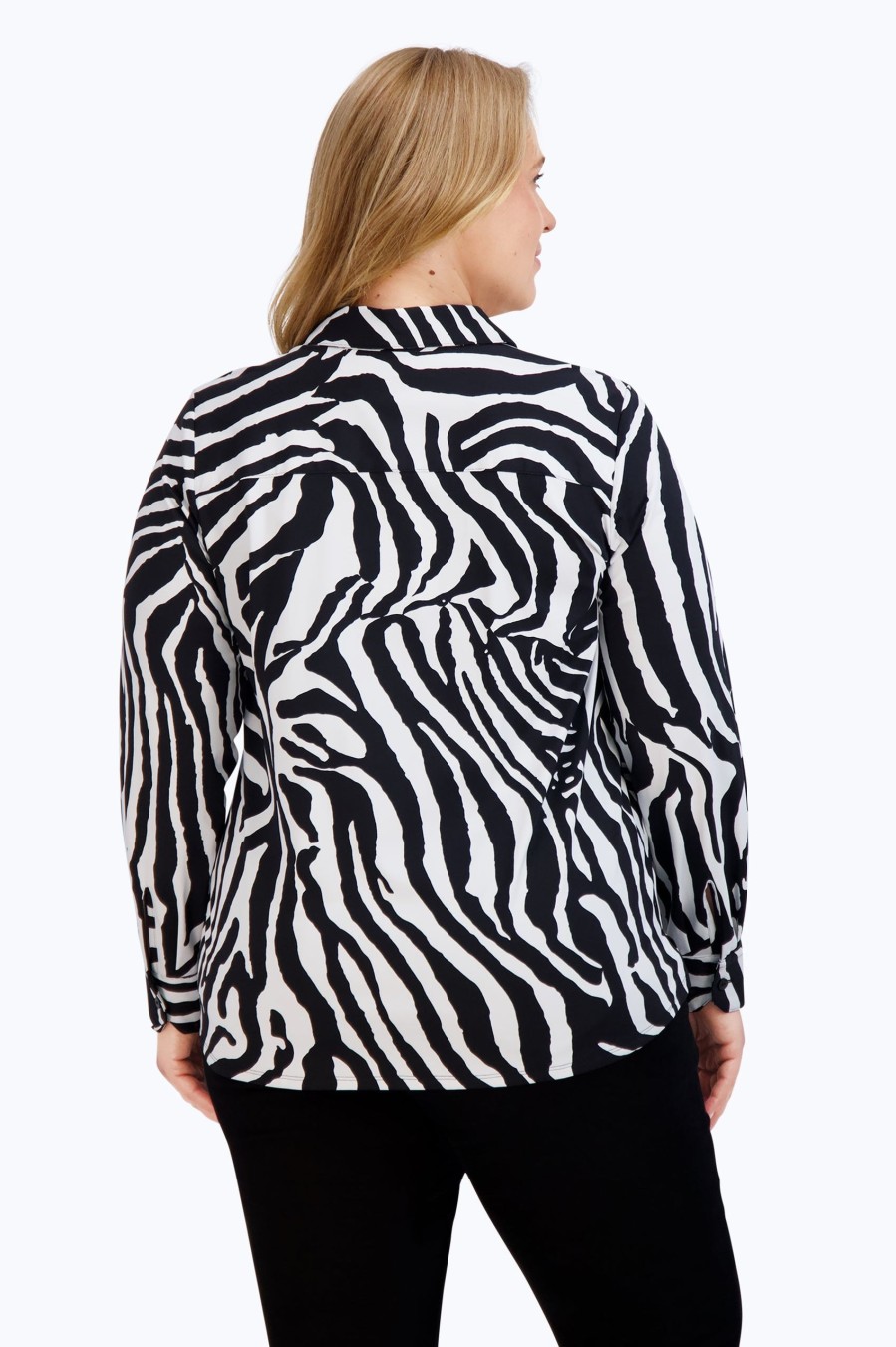 Women Foxcroft Tops | Dianna Plus Zebra Jersey Shirt Black Zebra