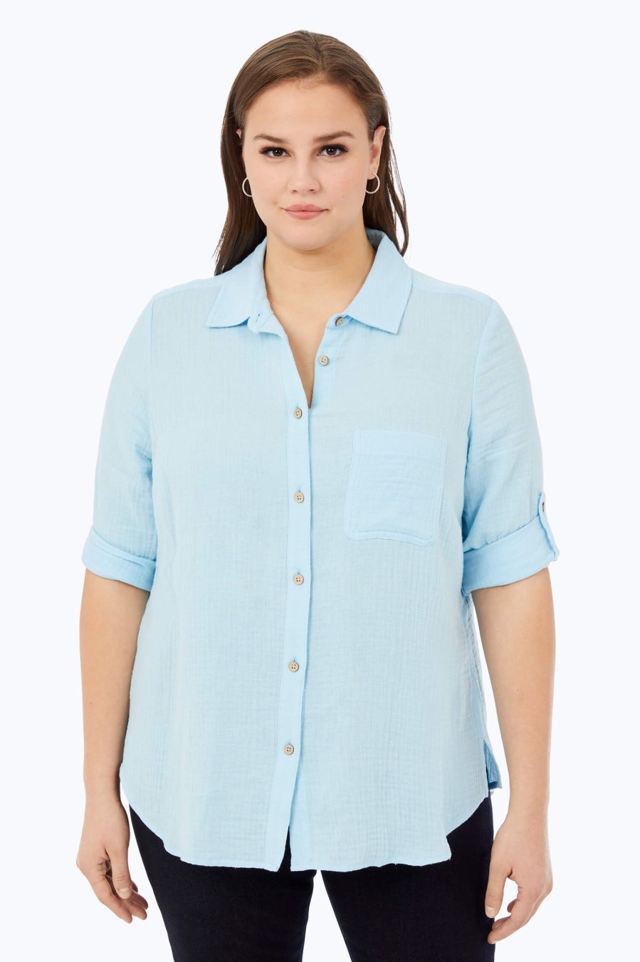 Women Foxcroft Tops | Tamara Plus Cotton Gauze Shirt