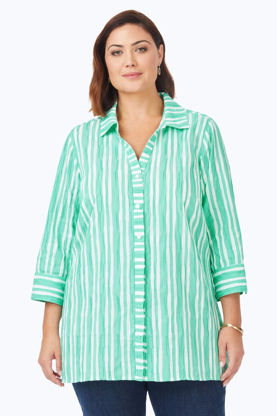 Women Foxcroft Tops | Pamela Plus Beach Stripe Crinkle Tunic