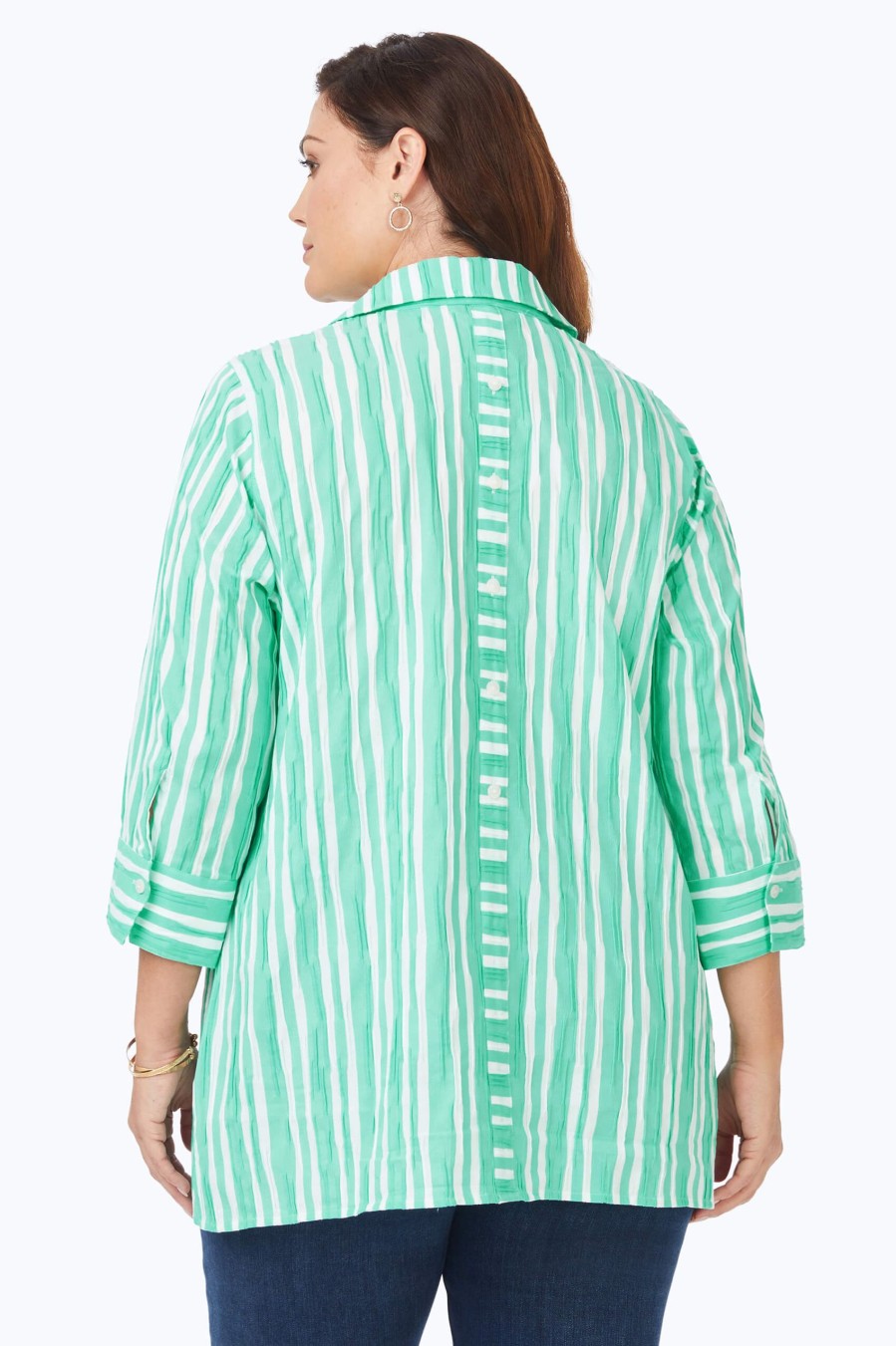 Women Foxcroft Tops | Pamela Plus Beach Stripe Crinkle Tunic