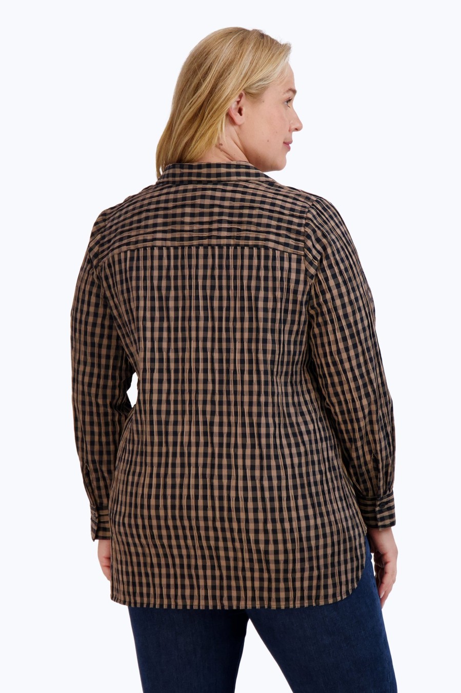 Women Foxcroft Tops | Pandora Plus Crinkle Gingham Combo Tunic