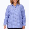 Women Foxcroft Tops | Plus Warm Check Stretch Cotton Shirt Iris Bloom Warm Check