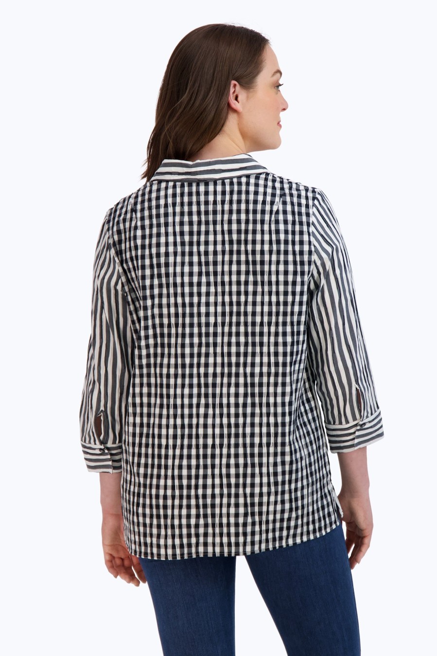 Women Foxcroft Tops | Sophia Crinkle Stripe Combo Shirt