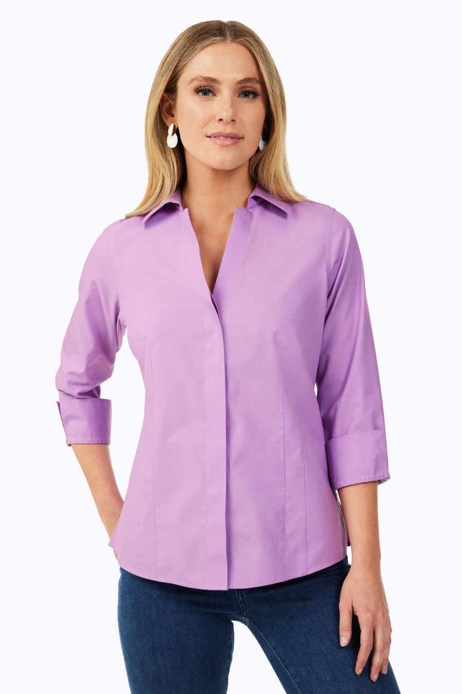 Women Foxcroft Tops | Taylor Essential Pinpoint Non-Iron Shirt