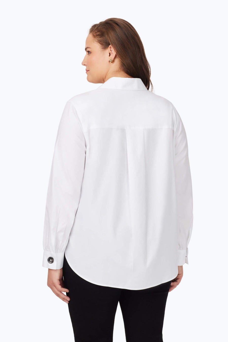 Women Foxcroft Tops | Plus Large Button Pinpoint Non-Iron Shirt White