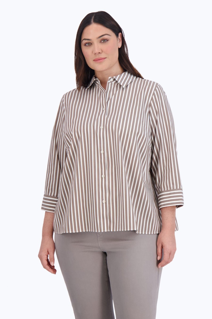 Women Foxcroft Tops | Sandra Plus Stretch No Iron Stripe Shirt