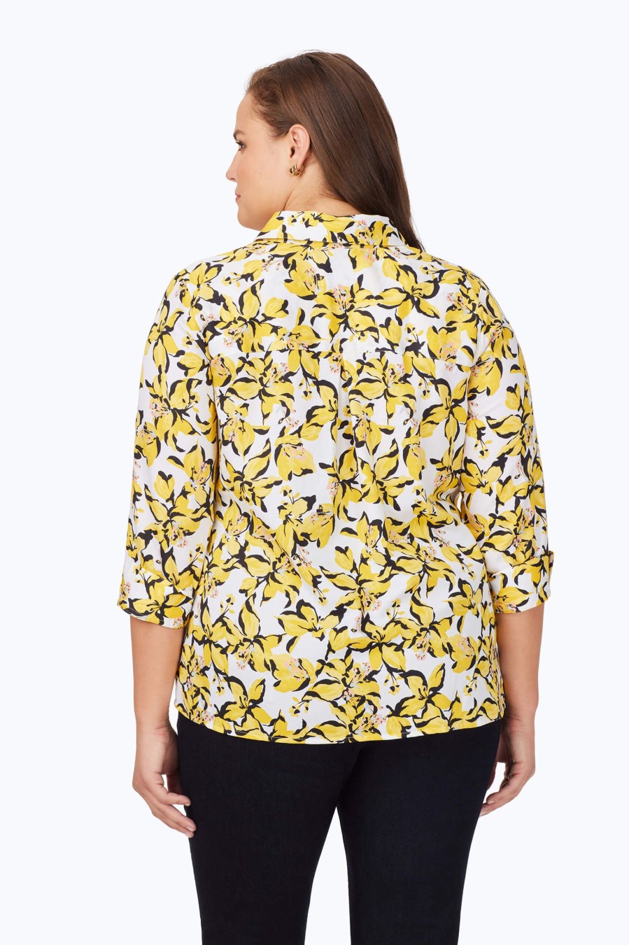 Women Foxcroft Tops | Lucie Plus Non-Iron Hibiscus Bloom Shirt Warm Sun Hibiscus