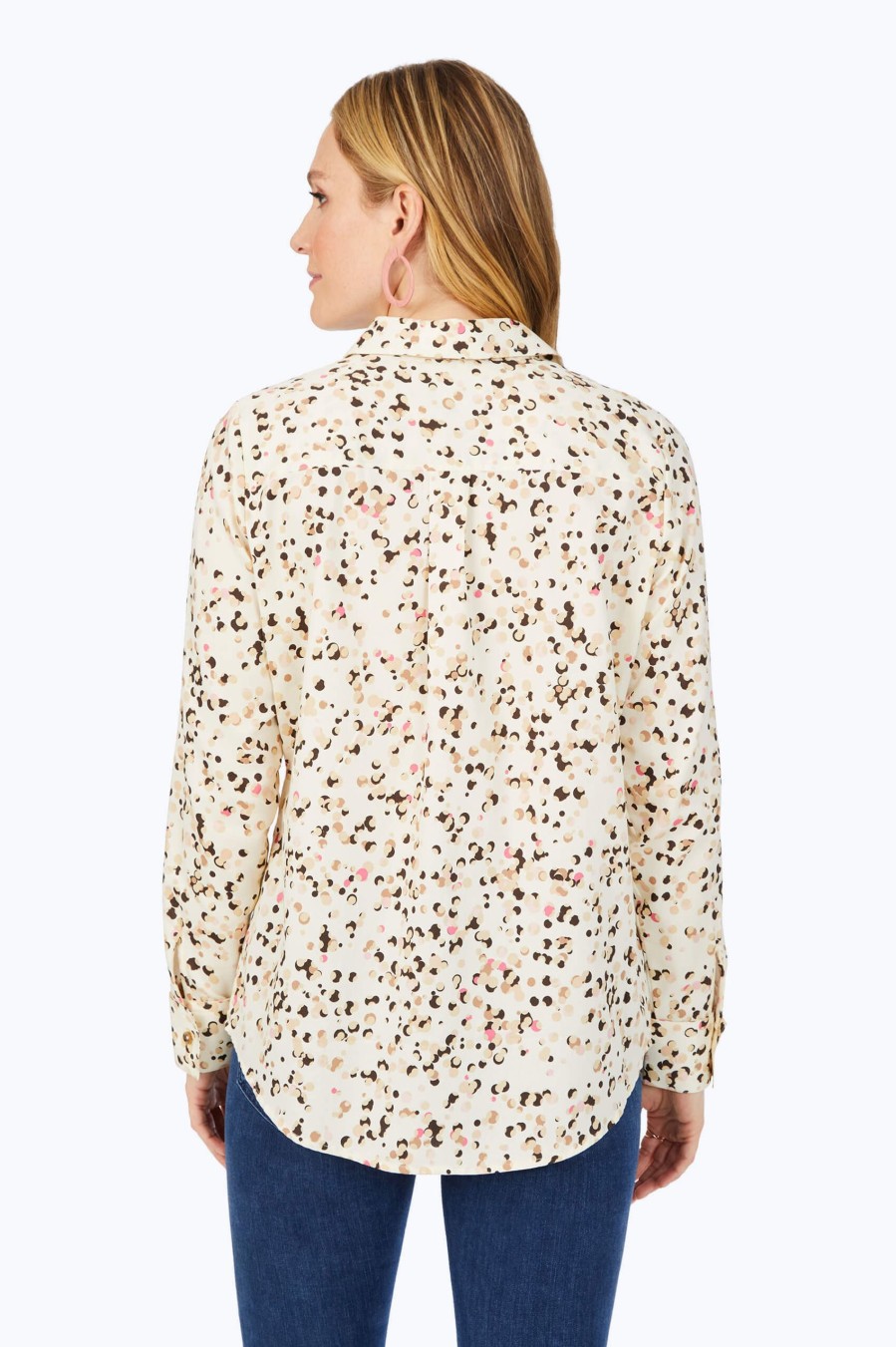 Women Foxcroft Tops | Davis Non-Iron Layered Dot Shirt Birchwood Dot